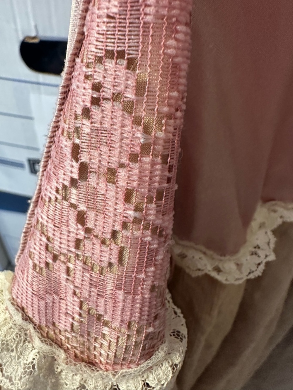 Self Esteem Blush Pink and Tan Satin Tiered Prom Dress size M - Picture 6 of 10